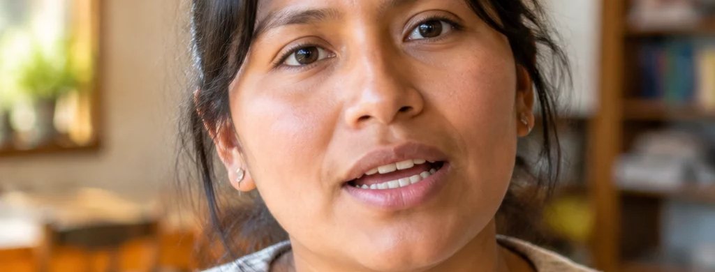 Una persona hablando mientras otra escucha, muy cerca de la cámara